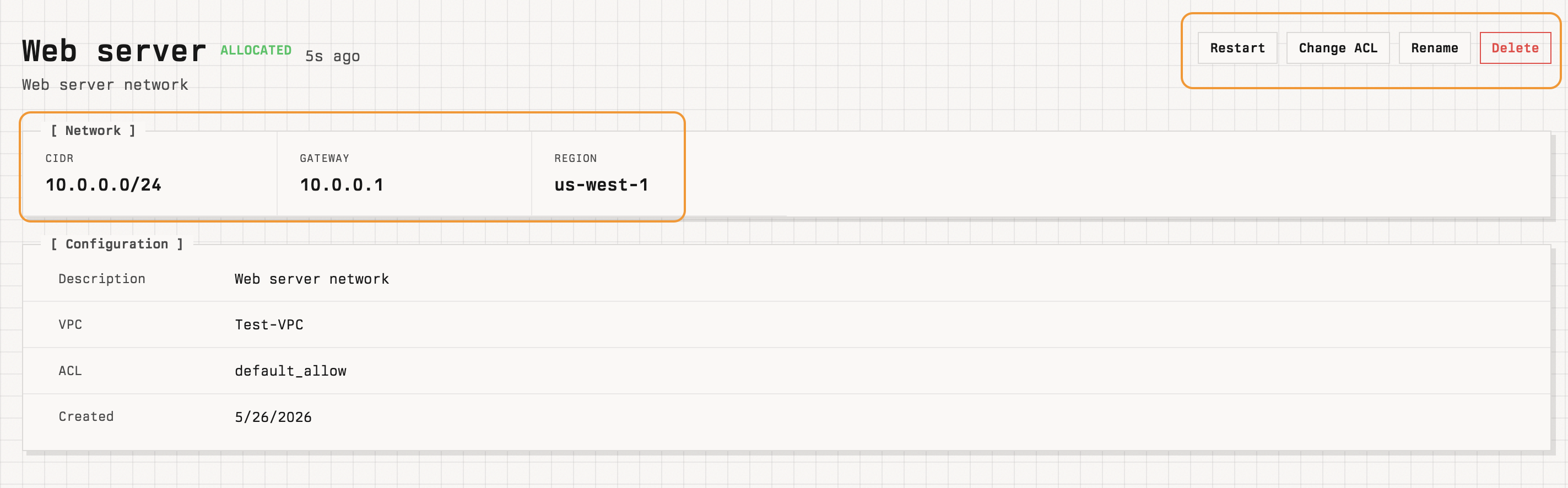 Tier detail page with Restart, Change ACL, Rename, and Delete actions